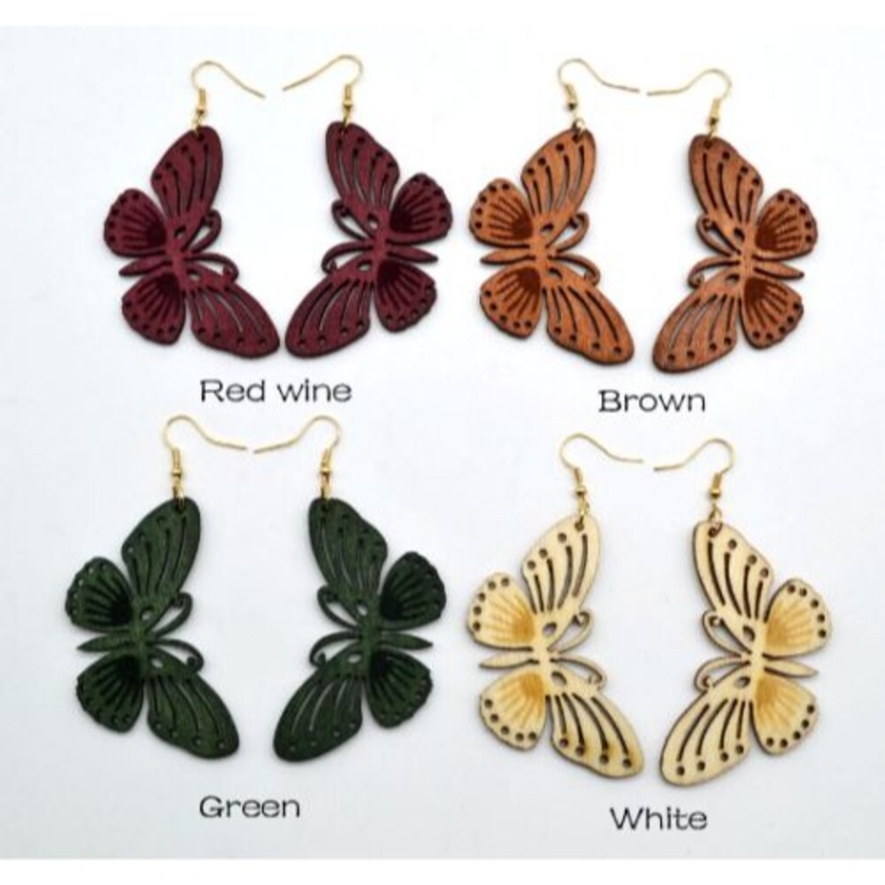 Butterfly Earrings NEW Redwood Cutouts Lightweight Dangle French Hooks Boho - Picture 8 of 8